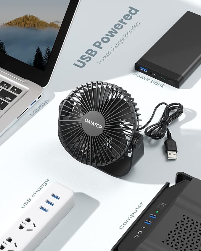 Gaiatop USB Desk Fan, 3 Speeds Strong Airflow, 5.5 Inch Portable 90° Rotate - Image 6