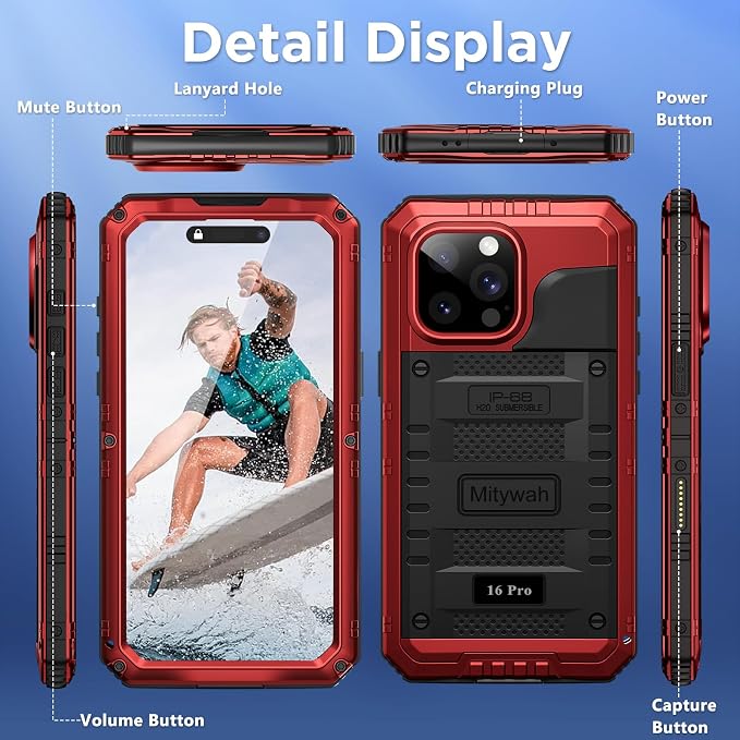 Mitywah Waterproof Case for iPhone 16 Pro, Shockproof Heavy Duty Case - Image 7