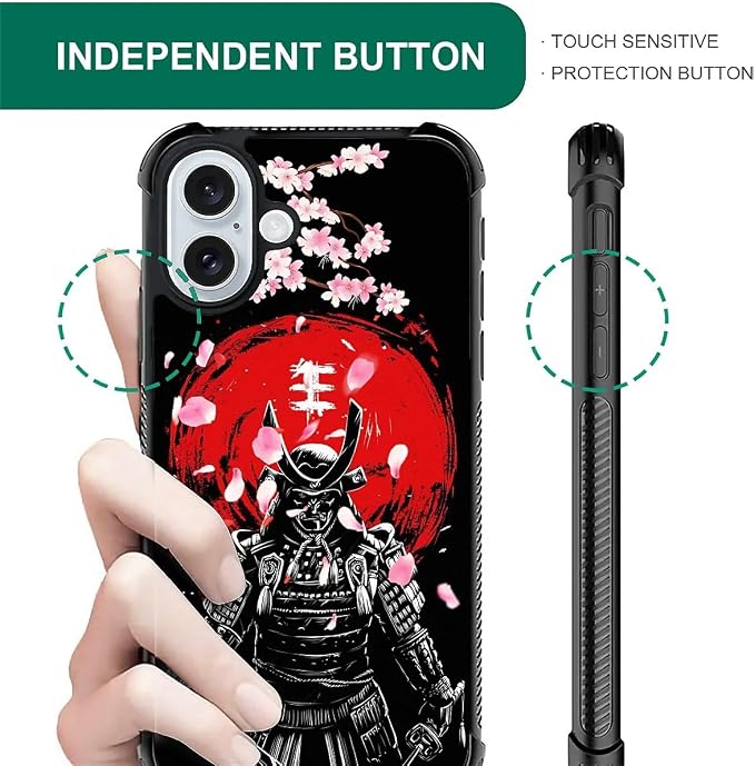 for iPhone 16 Case, Sakura Japanese Samurai Pattern Graphic Design Girl Boy - Image 6