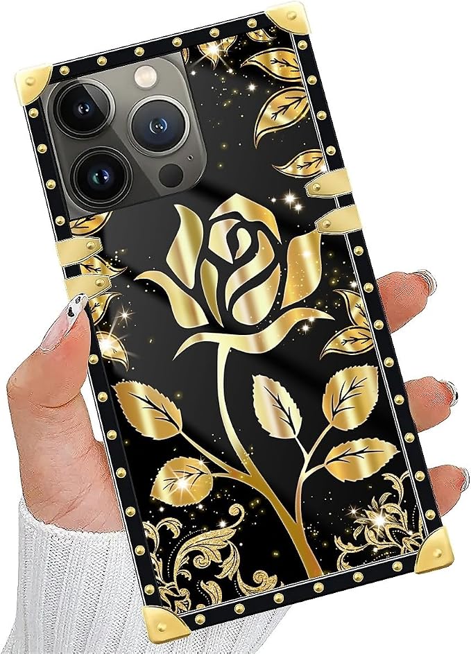 Compatible with iPhone 14 Pro Max Case, Shine Gold Rose Luxury Golden Decoration - Image 5