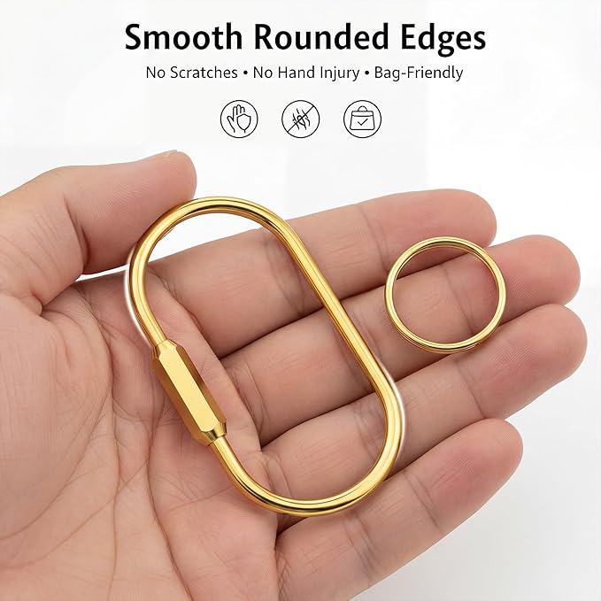 Tiezzi 6 Pack Gold Carabiner Key Ring Clip, Premium Brass Screw Locking - Image 3
