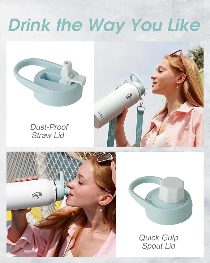 Coolflask Water Bottle with Straw, 40 oz Insulated Metal Water Flask with Straw - Image 4