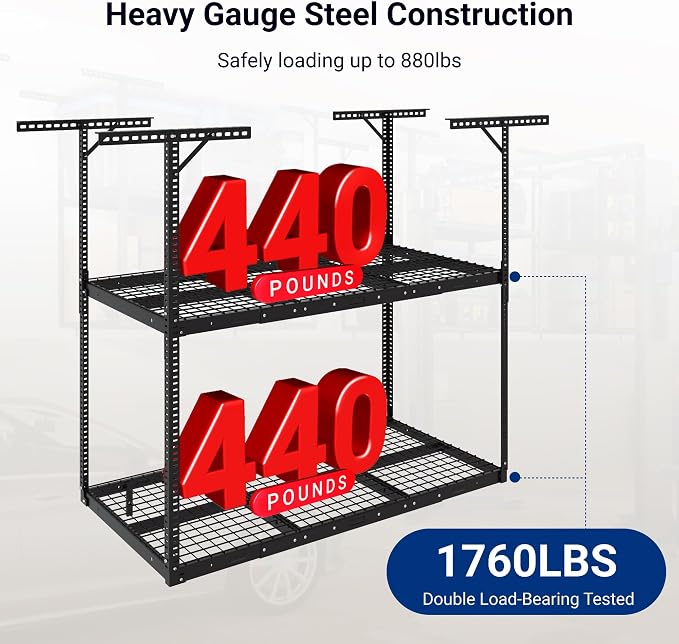 FLEXIMOUNTS 3x6 2-Tier Overhead Garage Storage Rack – Adjustable Heavy Duty - Image 4