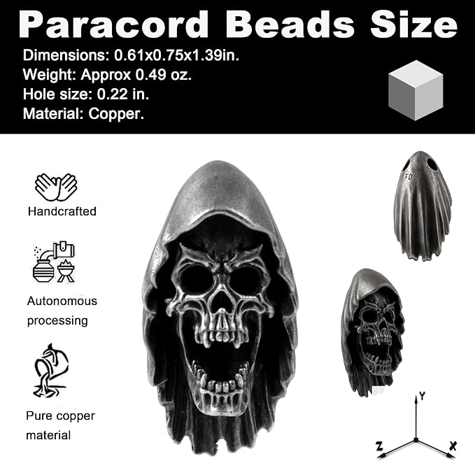 Skull Paracord Beads for DIY Craft Projects Knife Lanyards Keychains Zipper - Image 2