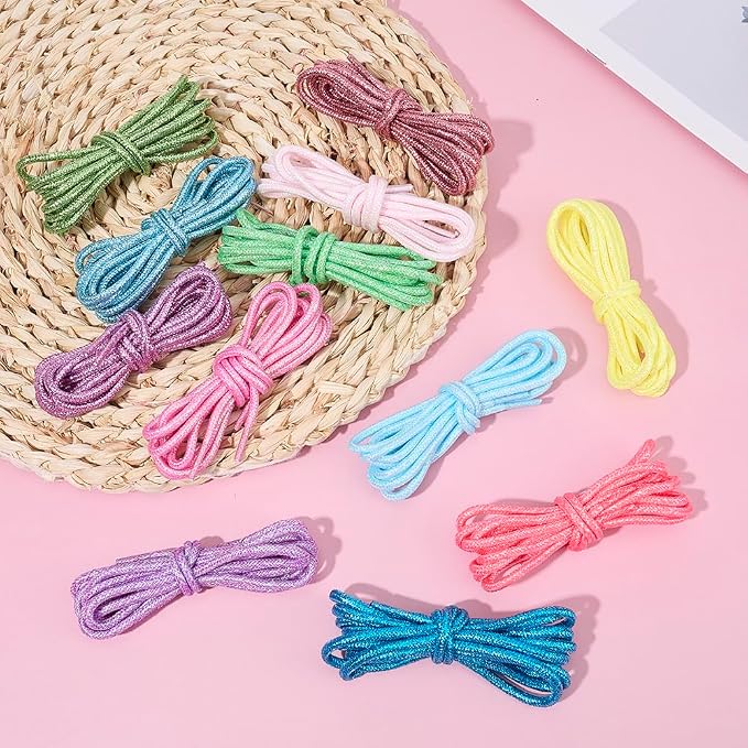 24 Strands 12 Colors 78.7 FT Keychaincord Keychain String Cloth Glitter Round - Image 4