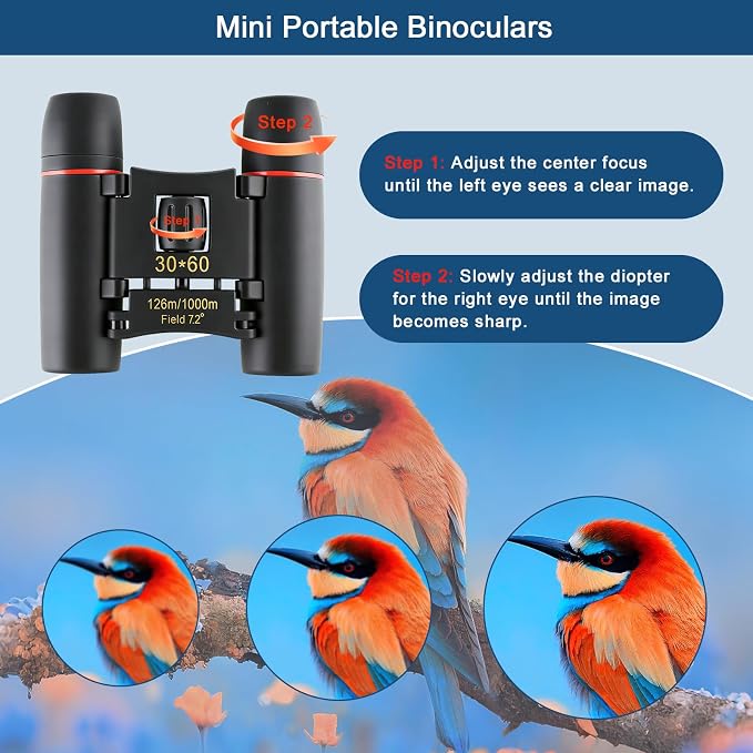 30x60 Mini Compact Binoculars for Adults Kids, HD Portable Waterproof Pocket - Image 7