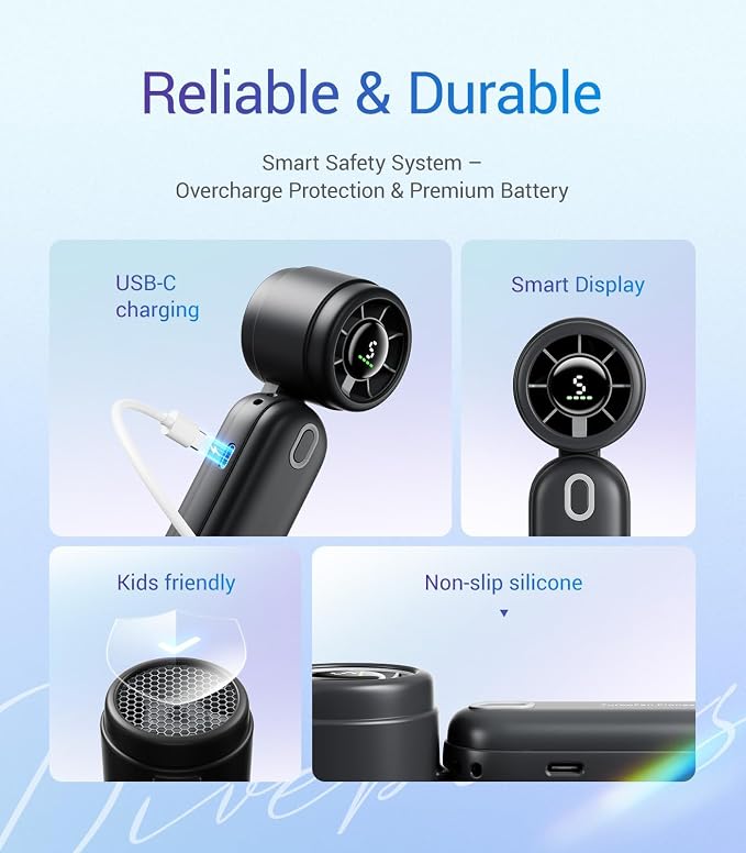Diveblues Handheld Fan, 30ft/s Mini Portable Turbo Fan, 4000mAh Personal Fan - Image 6