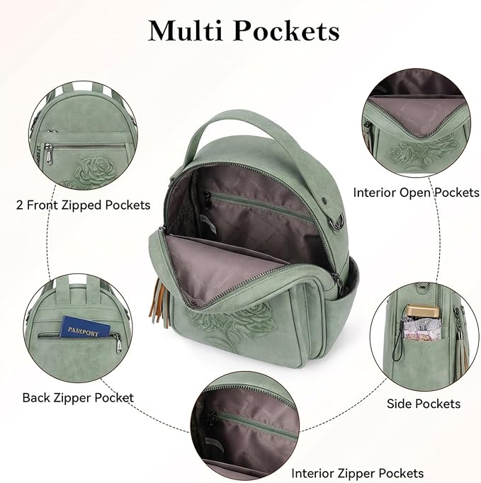 Mini Backpack Purse for Women, Embossed Vegan Leather Small Backpack Fashion - Image 4