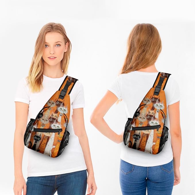 FyLybois Cat Sling Bag for Women Lightweight Crossbody Backpack Casual Daypack - Image 3