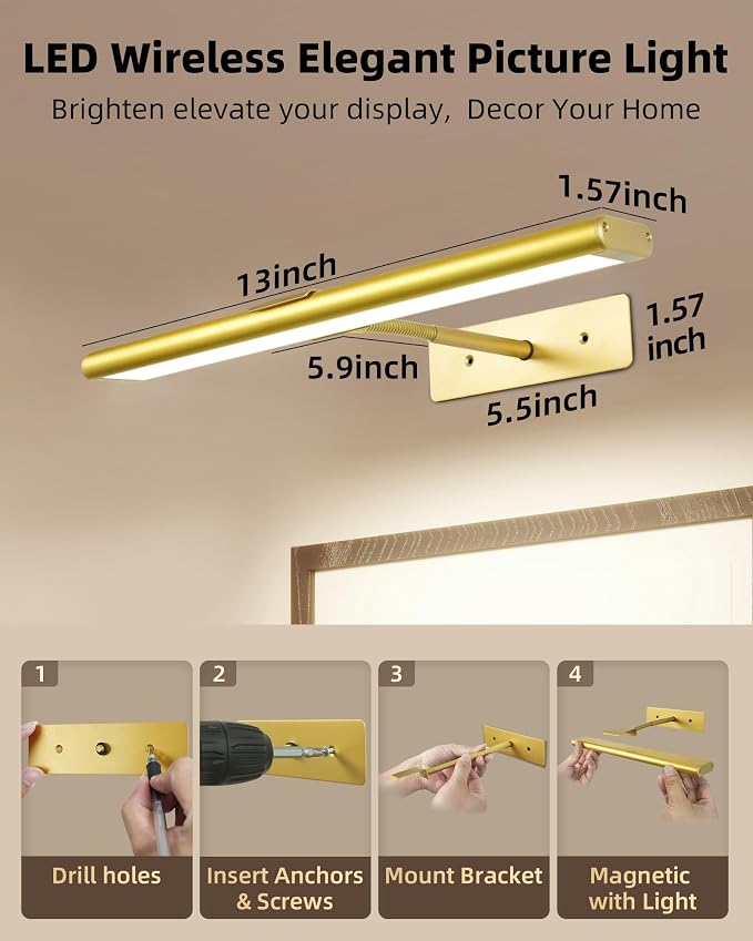 EZVALO Picture Light for Wall, 4800mAh Rechargeable Wireless Remote, Dimmable - Image 6