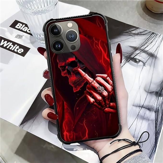 for iPhone 12 Pro Max Case, Gestures Funny Skull Pattern Graphic Design Girl - Image 7