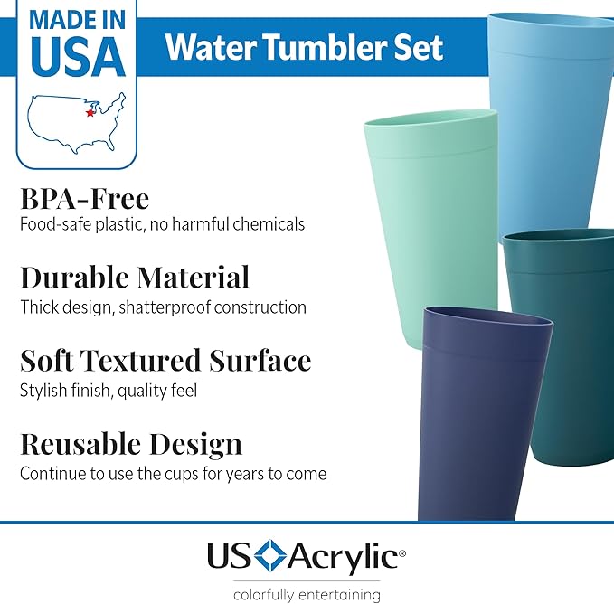 US Acrylic Newport 20 ounce Unbreakable Plastic Stackable Water Tumblers in 4 - Image 2