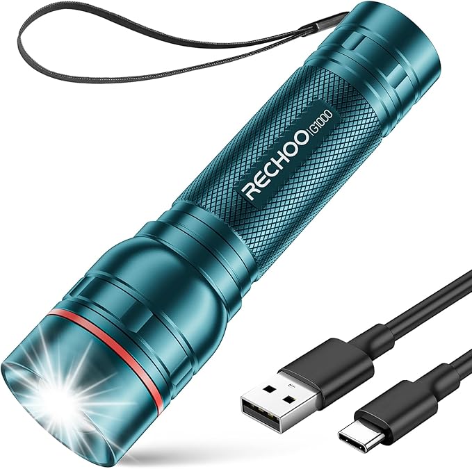 RECHOO Rechargeable Flashlight 1 Pack, Bright Military Grade Torch Light High by RECHOO