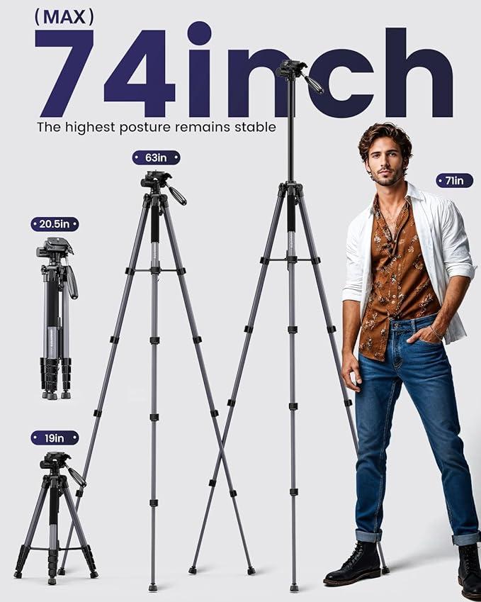 CAMBOFOTO 74″ Aluminum Camera Tripod – Heavy‐Duty Professional Tripod Stand - Image 4