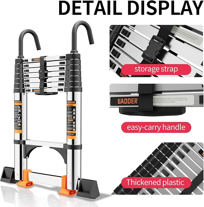 Telescoping Ladder, with Stable Hook and stabilizer barand, 12.5 FT Extension - Image 4