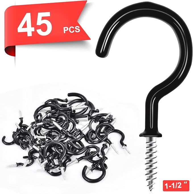 Cup Screw Hooks, 1-1/2 inch Vinyl Coated Ceiling 45 Pack Screw in Hooks Plant - Image 2