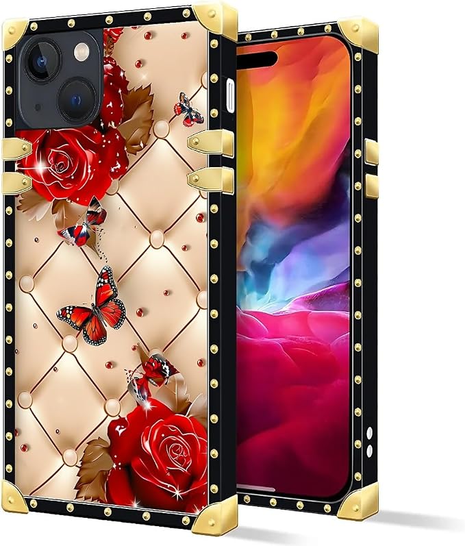 Compatible with iPhone 15 Case, Shining Red Rose Butterfly Leather Background - Image 2