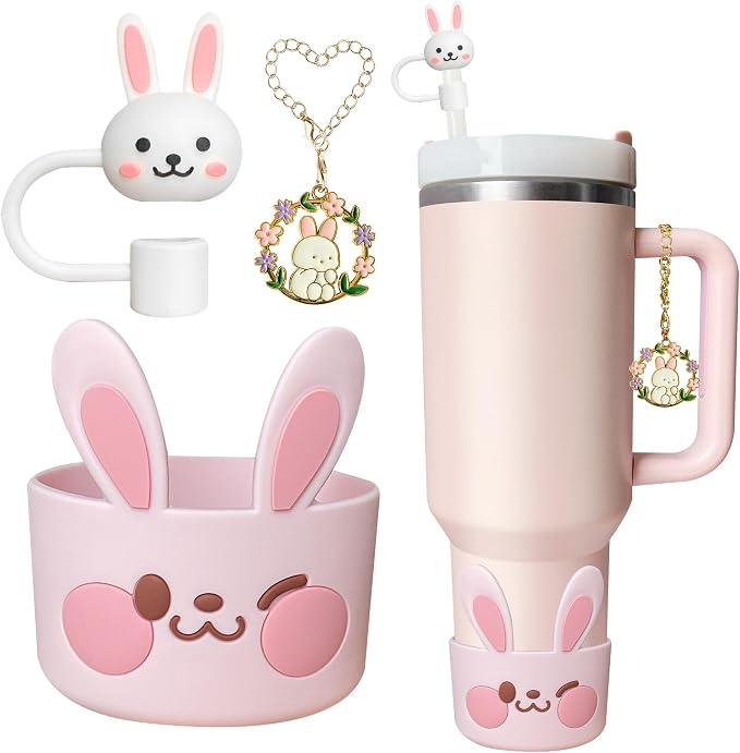 Silicone Cup Boot for Stanley 40oz Tumbler, Rabbit Bow Straw Cover Bottom by Unknown