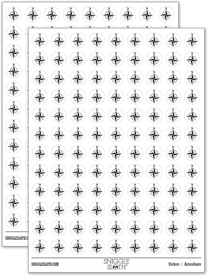 Compass Rose Nautical Star Navigation Map 200+ Round Stickers by Sniggle+Sloth