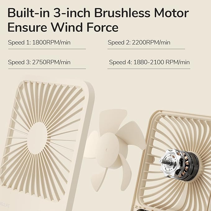 JISULIFE Small Desk Fan Battery Operated, 180° Foldable Portable Fan, 4 Speeds - Image 5