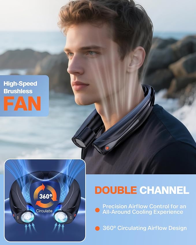 Portable Neck Fan, 6000mAh Personal Fan, 360° Cooling Rechargeable Wearable Fan - Image 3