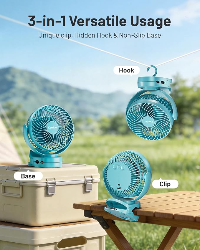 Camping Fan with Remote Control - 12000mAh Rechargeable Battery Powered Fan - Image 3