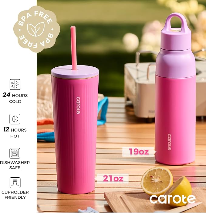 CAROTE 19 oz One-Click Open Insulated Water Bottle & 21 oz Tumblers - Image 2