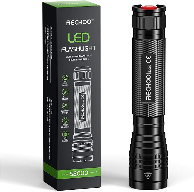 RECHOO S2000 LED Flashlight High Lumens, Super Bright, Mid-Size Tactical by RECHOO