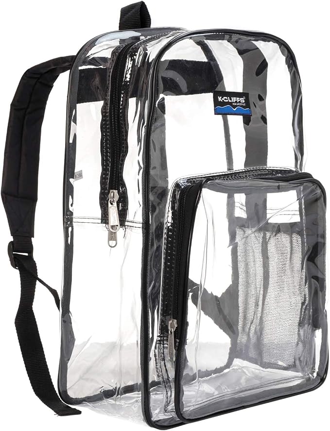 K-Cliffs Large Transparent Backpack Clear Heavy Duty School Bag Durable Student by K-Cliffs