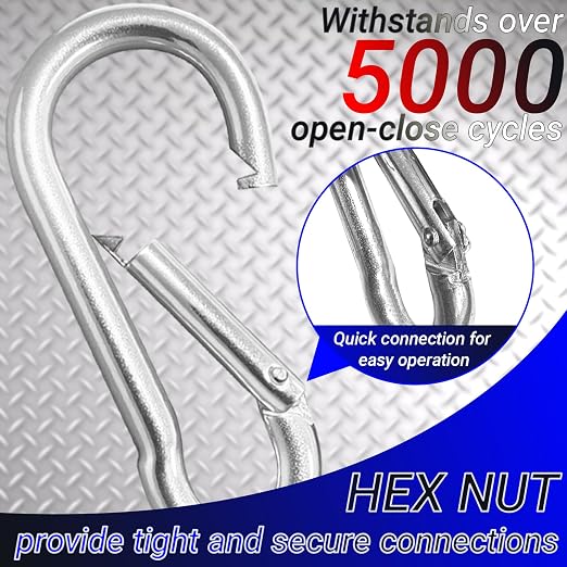 100 Pack 1.57" Heavy Duty Carabiner Clips, M4 Sliver Galvanized Steel Spring - Image 3
