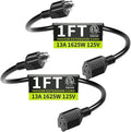 Short Extension Cord 1FT 2 Pack, 16 AWG Black Power Cord Indoor by Seeklyze