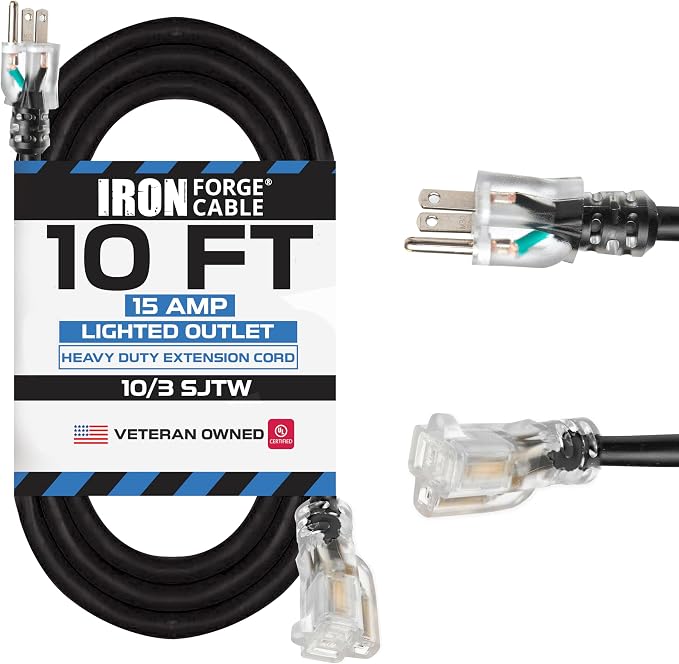 Iron Forge Cable 10 ft Lighted Outdoor Extension Cord by IronForgeCable