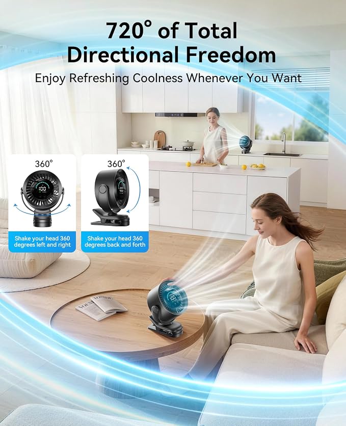 KIMMOO Portable Clip on Fan, 100-Speed Rechargeable USB Fan - Image 7