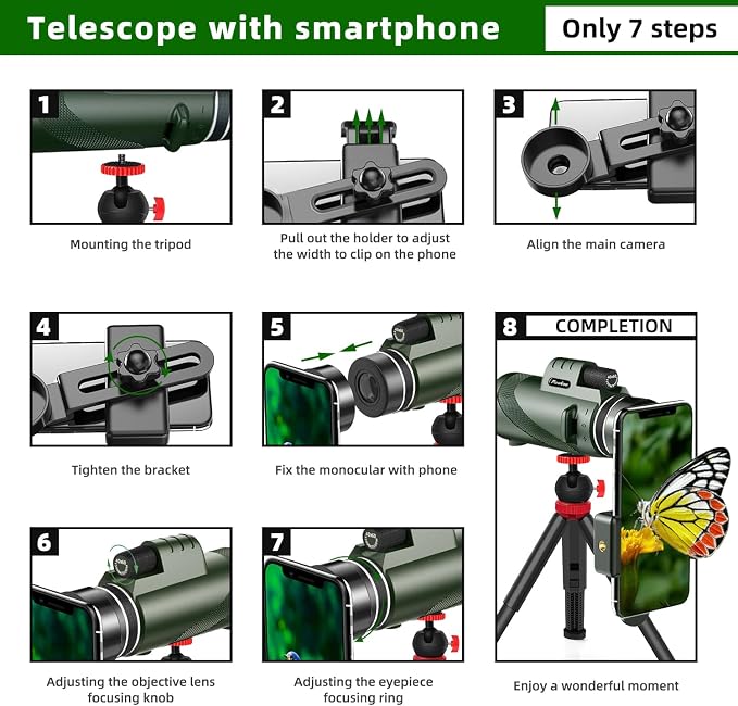 40X60 Monocular Telescope with Smartphone Holder& Tripod, High Power - Image 7