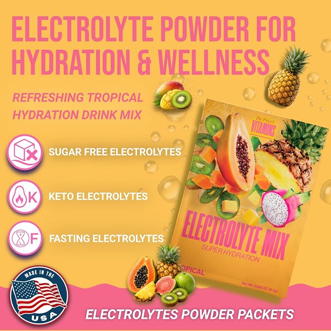 Dr. Price’s Electrolytes Hydration Powder Packets – Tropical, 30 Packs | Sugar - Image 3