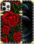 Compatible with iPhone 12 12 Pro Case, Vector Red Rose Green Leaf Luxury Golden by Unknown