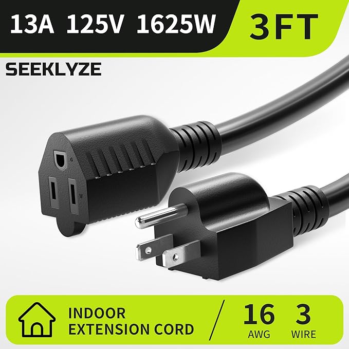 16/3 3FT 13A 125V 1625W, Short Extension Cord - Image 3
