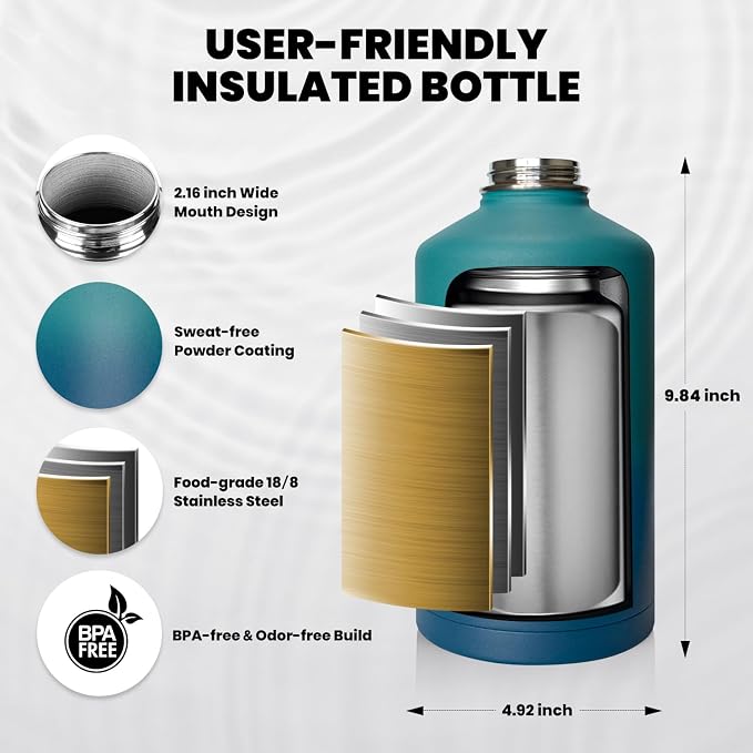 RAYMYLO Insulated Water Bottle 64 oz, Triple Wall Vacuum Stainless Steel - Image 5
