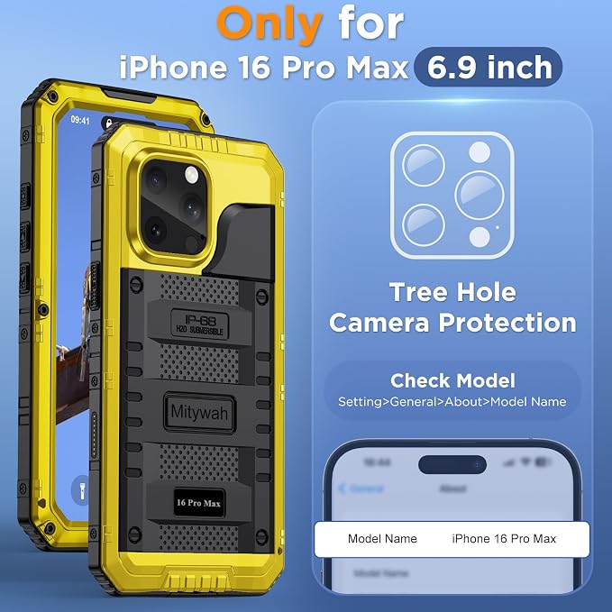 Mitywah Waterproof Case for iPhone 16 Pro Max, Heavy Duty Metal Cover - Image 2