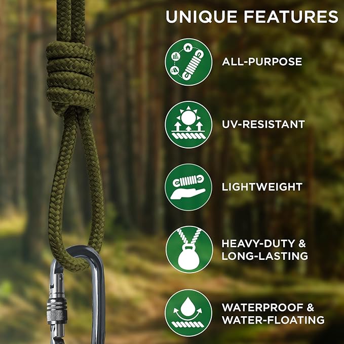 TECEUM Rope – 90 Feet x 3/8 Inch – Army Green – Strong All-Purpose Utility Rope - Image 4