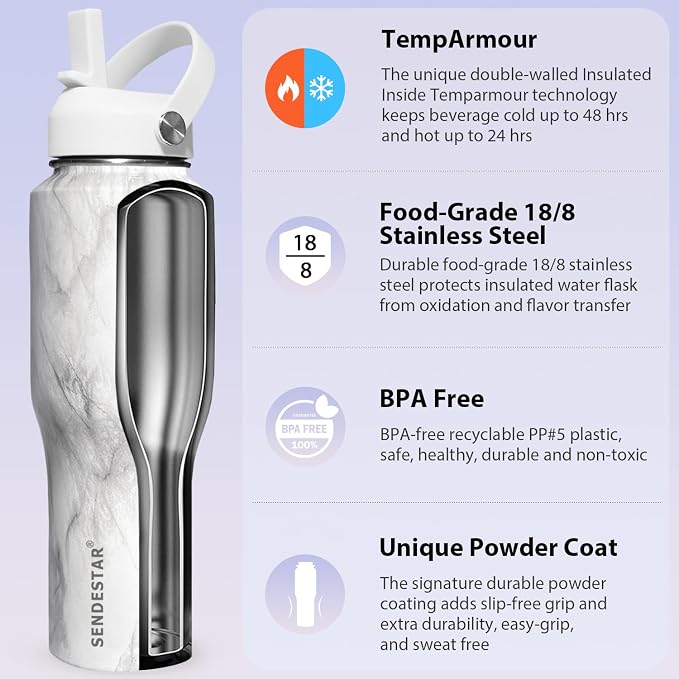 SENDESTAR 40oz Stainless Steel Water Bottle, Double Wall Vacuum Insulated Bottle - Image 4