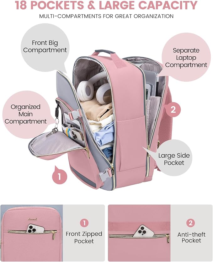 LOVEVOOK 40L Travel Backpack for Women & Men, Airline Approved Carry On Luggage - Image 3