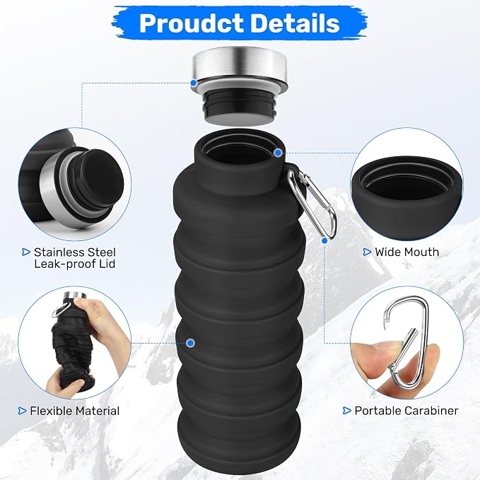 Collapsible Water Bottle, 16oz Portable Reusable Silicone Water Bottle - Image 7