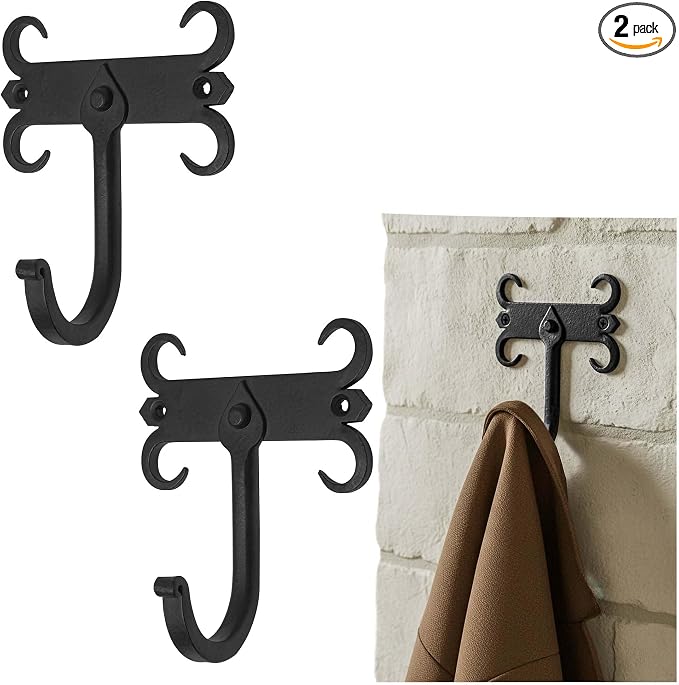 Mystic Colonial Rustic Cast Iron Wall Hooks, Heavy Duty Retro Utility Hooks by SaKeGa