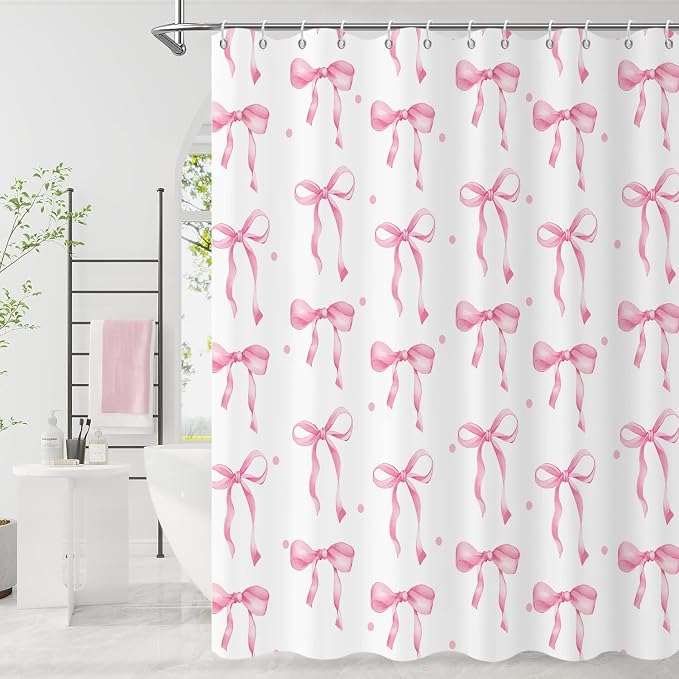 Pink Bow Shower Curtain by Caheansi