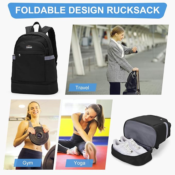 coofay Black Gym Backpack For Women Men Travel Backpack - Image 8