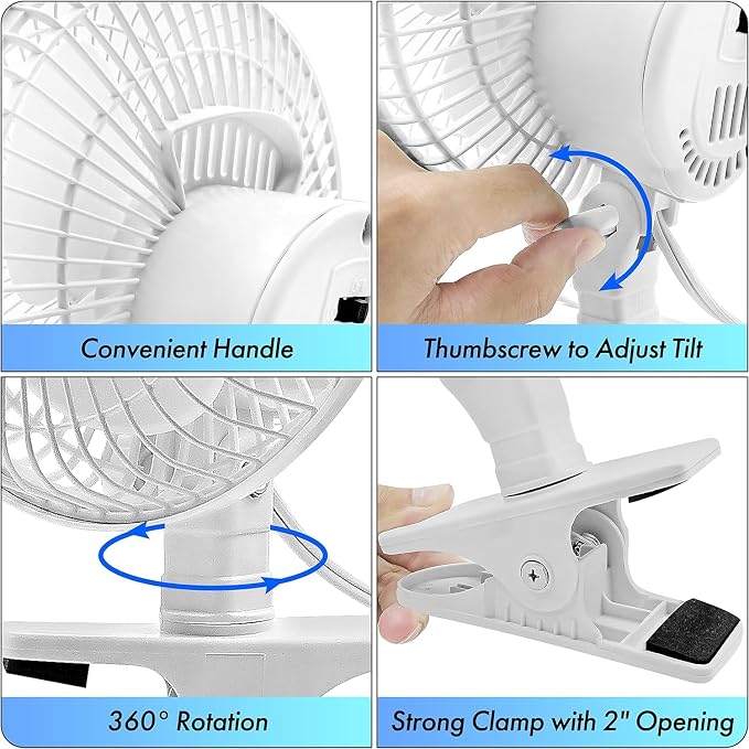 Comfort Zone 6-Inch Corded Clip-On Personal Fan – 2-Speed Quiet Desk Fan - Image 6