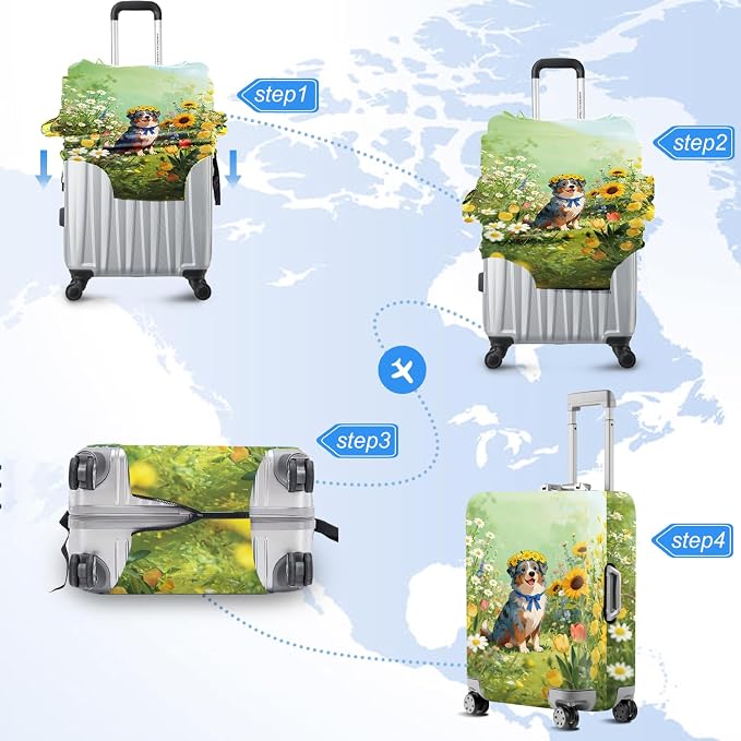 ANNA QUEEN Spring Cute Dog Travel Luggage Cover-Flower Stretchable Airplane - Image 6