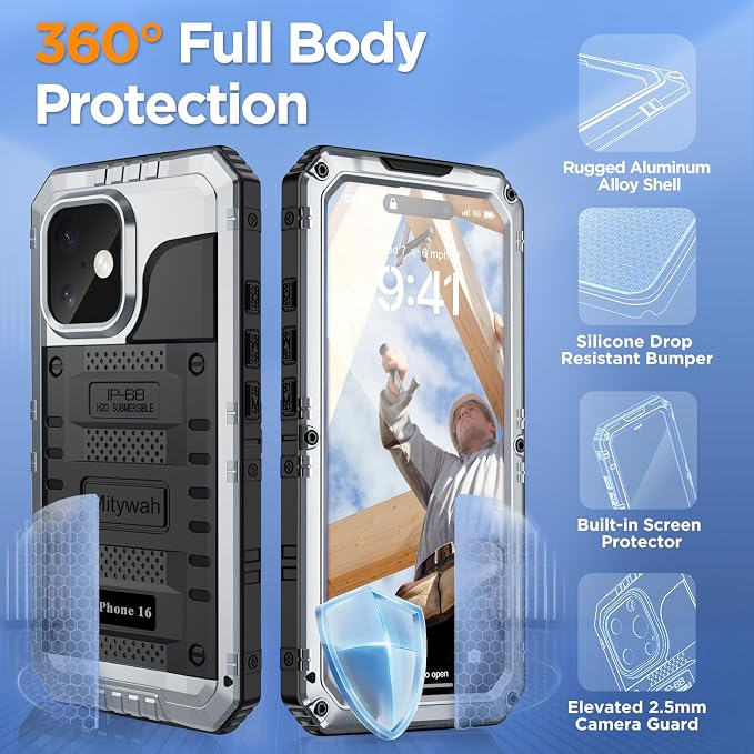 Mitywah Waterproof Case for iPhone 16, Shockproof Heavy Duty Case - Image 4