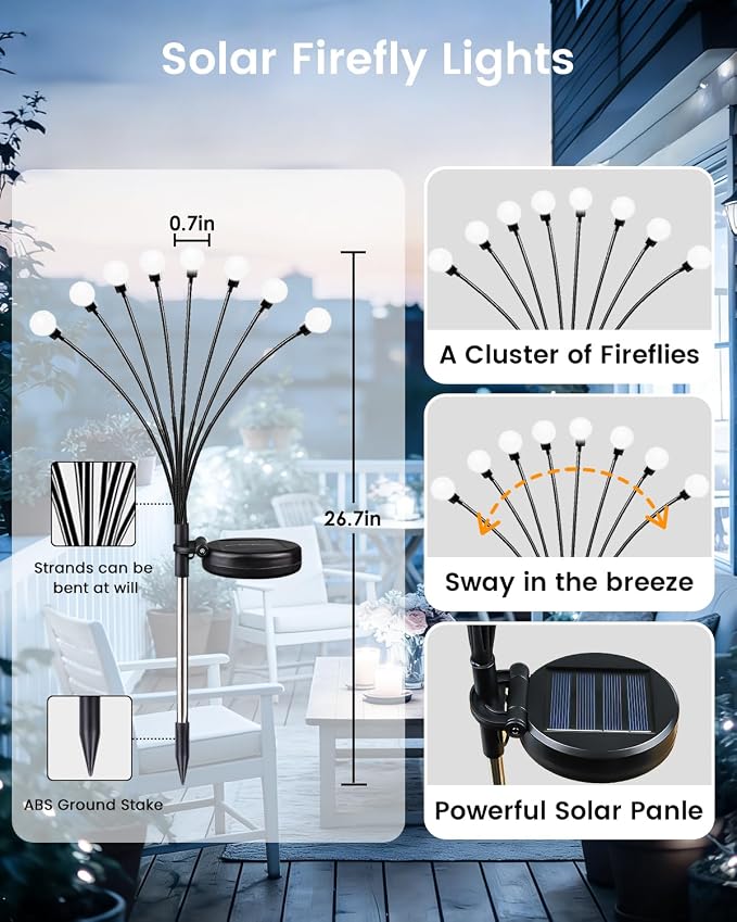OZS 10 Pack Total 80 LED Solar Firefly Lights Fairy Outdoor - Image 5